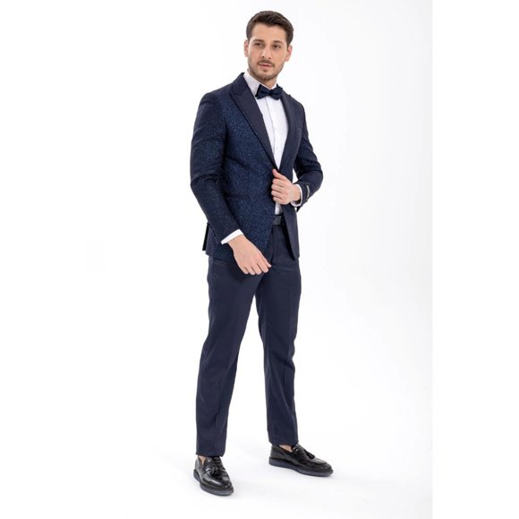 Derman Darkblue Pointed Collar Silvery Classic 2 Piece Tuxedo - Picture 1 of 6
